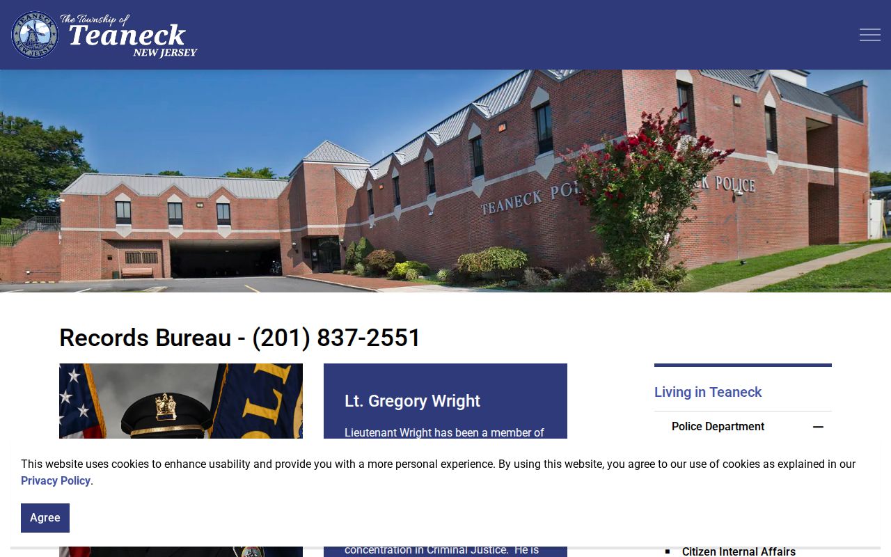 Teaneck Police Department Records Bureau official webpage
